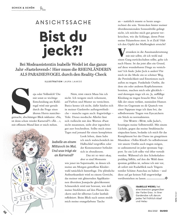 Isabelle Wedel Modejournalistin Portfolio Hamburg Mode Karneval Kolumne Guido Magazin